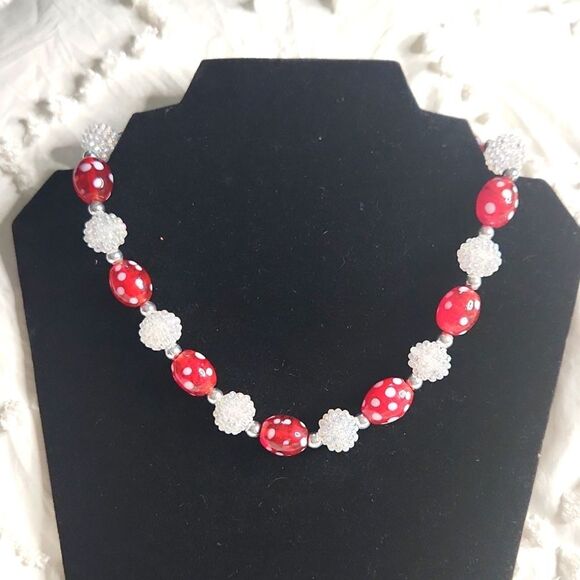 Playful Red & White Polka Dot Beaded Necklace – Magnetic Clasp - Picture 1 of 4